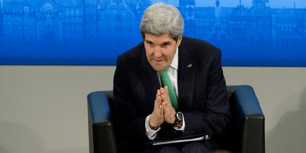 US Secretary of State John Kerry speaks during the 50th Munich Security Conference on February 1, 2014 in Munich, southern Germany. The annual meeting of the global 'strategic community' was set to deal with thorny international issues, from the Syrian war and Ukraine's turmoil to Iran's nuclear programme and US online surveillance. AFP PHOTO / CHRISTOF STACHE (Photo credit should read CHRISTOF STACHE/AFP/Getty Images)