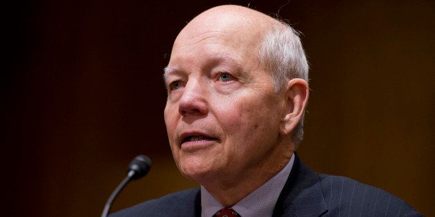 UNITED STATES - DECEMBER 10: John Koskinen testifies during his confirmation hearing at the Senate Finance Committee in Dirksen Building on his nomination to be commissioner of Internal Revenue Service. (Photo By Tom Williams/CQ Roll Call)