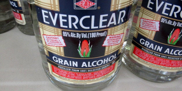 This Dec. 30, 2013 photo shows bottles of Everclear, 190 Proof grain alcohol, for sale at a grocery store in Madison, Wis. A bill in the state Assembly would ban the sale of 190-proof alcohol like Everclear, out of concerns about its potency. (AP Photo/Scott Bauer)