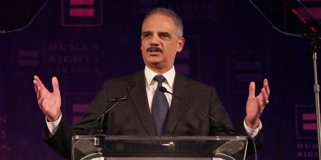 NEW YORK, NY - FEBRUARY 08: Attorney General of the United States Eric Holder announces that same-sex marriages and opposite-sex marriages will be treated by the Obama administration equally to the extent permissible by law, regardless of the state of residence, at the Human Rights Campaign's 2014 Greater New York gala at The Waldorf=Astoria on February 8, 2014 in New York City. (Photo by Taylor Hill/FilmMagic)