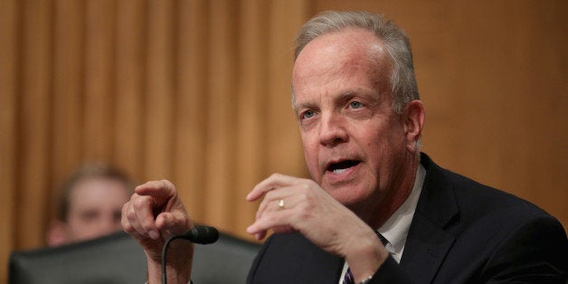 WASHINGTON, DC - NOVEMBER 19: Senate Banking and Urban Affairs Subcommittee on National Security and International Trade and Finance member Sen. Jerry Moran (R-KS) delivers opening remarks during a hearning on virtual currrency in the Dirksen Senate Office Building on Capitol Hill November 19, 2013 in Washington, DC. The combined sub-committees heard testimony from experts and financial regulators about virtual currency, including the popular Bitcoin, an online person-to-person 'payment network.' (Photo by Chip Somodevilla/Getty Images)