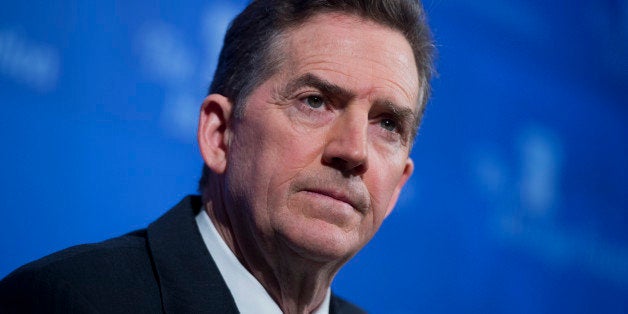 UNITED STATES - MAY 6: Former Sen. Jim DeMint, R-S.C., president of the Heritage Foundation, conducts a news conference at the Foundation's offices to discuss the U.S. Senate's 'Gang of Eight' immigration bill and how the amnesty portion would have negative effects on the economy. (Photo By Tom Williams/CQ Roll Call)