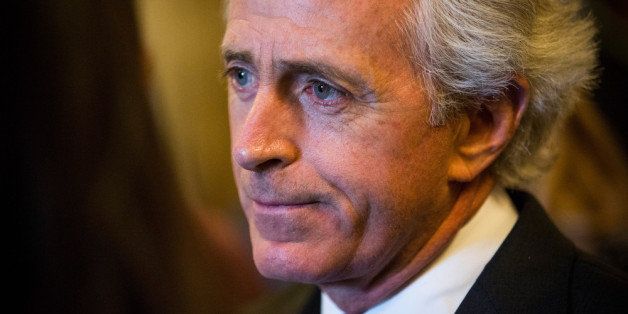WASHINGTON, DC - OCTOBER 13: U.S. Sen. Bob Corker (R-TN) speaks to reporters after leaving the Senate Chamber on October 13, 2013 in Washington, DC. Congress continues to struggle to find a solution to end the government shutdown, which is currently in its Thirteenth day. (Photo by Andrew Burton/Getty Images)