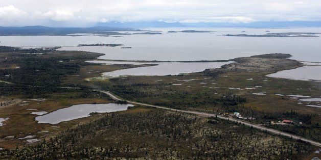 The village of Ilamna, Alaska is just a small cluster of buildings around crystal-clear Lake Iliamna, a nursery for wild salmon, which at 80 miles long is the largest U.S. freshwater lake outside the Great Lakes. (Bill Roth/Anchorage Daily News/MCT via Getty Images)
