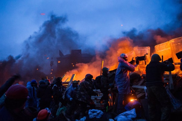 <br>Anti-government protesters clash with police in the center of Kiev on Feb. 20, 2014.