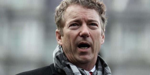 WASHINGTON, DC - JANUARY 09: U.S. Sen. Rand Paul (R-KY) speaks to members of the media after an East Room event that President Barack Obama announced San Antonio, Philadelphia, Los Angeles, Southeastern Kentucky, and the Choctaw Nation of Oklahoma as 'Promise Zones' January 9, 2014 at the White House in Washington, DC. President Obama announced the five areas as his administration's first five 'Promise Zones' to help the local communities to combat poverty. (Photo by Alex Wong/Getty Images)