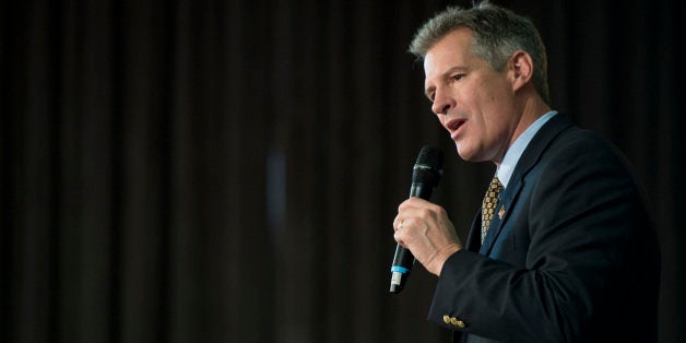 UNITED STATES - OCTOBER 21: Sen. Scott Brown, R-Mass., speaks at a rally in Cumnock Hall at the University of Massachusetts
