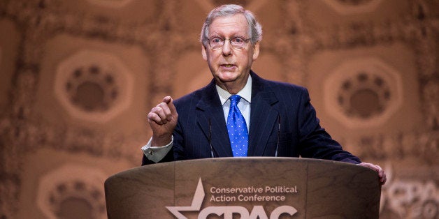 UNITED STATES - MARCH 6: Senate Minority Leader Mitch McConnell, R-Ky., speaks during the American Conservative Union's Conservative Political Action Conference (CPAC) at National Harbor, Md., on Thursday March 6, 2014. (Photo By Bill Clark/CQ Roll Call)