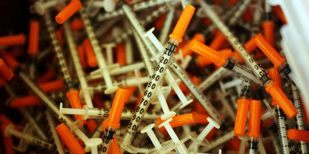 ST. JOHNSBURY, VT - FEBRUARY 06: Used syringes are discarded at a needle exchange clinic where users can pick up new syringes and other clean items for those dependent on heroin on February 6, 2014 in St. Johnsbury, Vermont. Vermont Governor Peter Shumlin recently devoted his entire State of the State speech to the scourge of heroin. Heroin and other opiates have begun to devastate many communities in the Northeast and Midwest leading to a surge in fatal overdoses in a number of states. As prescription painkillers, such as the synthetic opiate OxyContin, become increasingly expensive and regulated, more and more Americans are turning to heroin to fight pain or to get high. Heroin, which has experienced a surge in production in places such as Afghanistan and parts of Central America, has a relatively inexpensive street price and provides a more powerful affect on the user. (Photo by Spencer Platt/Getty Images)