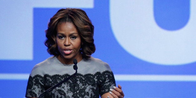 WASHINGTON, DC - MARCH 14: U.S. first lady Michelle Obama speaks during the 'Building a Healthier Future Summit' of the Partnership for a Healthier America (PHA) March 14, 2014 at the Washington Hilton Hotel in Washington, DC. The first lady keynoted the summit which focused on ending childhood obesity. (Photo by Alex Wong/Getty Images)