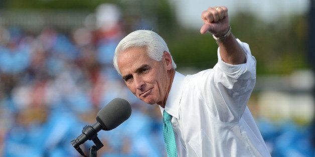 HOLLYWOOD, FL - NOVEMBER 04: Former Florida Gov. Charlie Crist speaks during a Grassroots Event at McArthur High School on November 4, 2012 in Hollywood, Florida. (Photo by Larry Marano/WireImage)