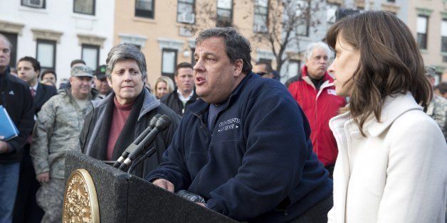 HOBOKEN, NJ - NOVEMBER 4: Govoner Chris Christie addresses the Public and media November 4th 2012 to give an update on the storm damage that have left residents without power for almost a week from the devastation from flooding brought on by Superstorm Sandy. (Photo by Christopher Lane/Getty Images)