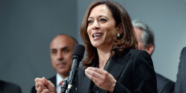 LOS ANGELES, CA - MAY 17: California Attorney General Kamala Harris speaks at a news conference on May 17, 2013 at the Los Angeles Civic Center in Los Angeles, California. Harris hosted a meeting of the state's district attorneys to develop recommendations on reducing gun violance. (Photo by Kevork Djansezian/Getty Images)