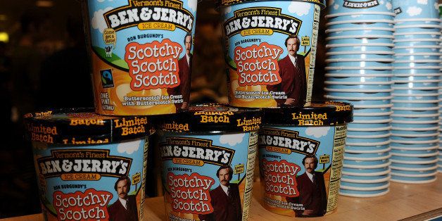 LOS ANGELES, CA - NOVEMBER 20: A general view of Ben & Jerry's 'Scotchy Scotch Scotch' at Ron Burgundy's signing of 'Let Me Off At The Top: My Classy Life And Other Musings' at Barnes & Noble bookstore at The Grove on November 20, 2013 in Los Angeles, California. (Photo by Jason LaVeris/FilmMagic)