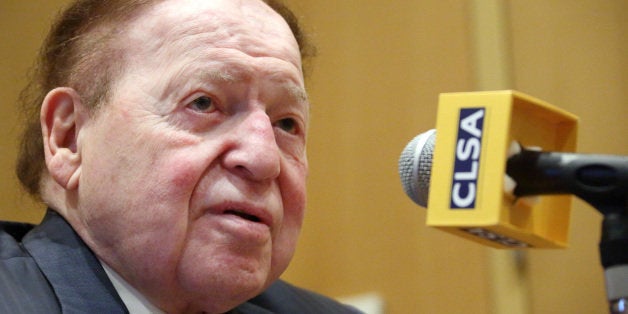 Billionaire Sheldon Adelson, chairman and chief executive officer of Las Vegas Sands Corp., speaks during a news conference a