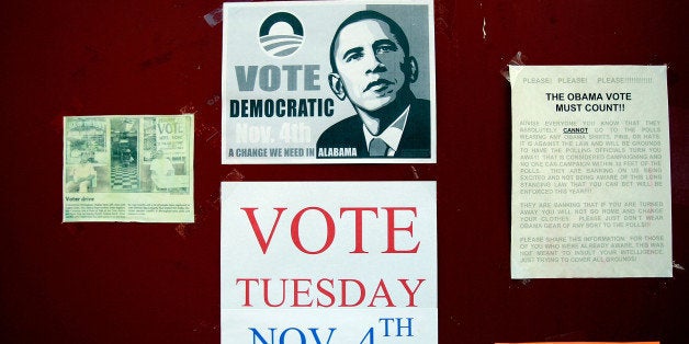 BIRMINGHAM, AL - NOVEMBER 03: Flyers for Democratic presidential candidate Obama are seen in the Civil Rights District, an area notable for several significant events in the civil rights movement, November 3, 2008 in Birmingham, Alabama. Birmingham, along with Selma and Montgomery, were touchstones in the civil rights movement where Martin Luther King, Jr. led massive protests, eventually culminating in the Voting Rights Act of 1965 ending voter disfranchisement against African-Americans. Americans tomorrow go to the polls in the first presidential election featuring a major party African-American candidate, Obama, who squares off against Republican candidate John McCain. (Photo by Mario Tama/Getty Images)