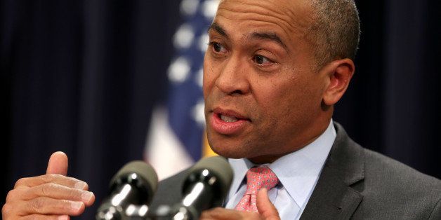 BOSTON - JANUARY 22: Gov. Deval Patrick filed his Fiscal Year 2015 (FY15) budget. He outlined some of the details at an afternoon press conference. (Photo by Jonathan Wiggs/The Boston Globe via Getty Images)