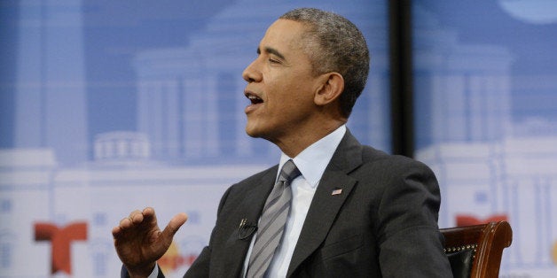 WASHINGTON, DC - MARCH 6: US President Barack Obama participates in a town hall event on affordable health insurance, at the Newseum on March 6, 2014 in Washington, D.C. Obama discussed how the Affordable Care Act, also known as 'Obamacare', affects Latinos. (Photo by Michael Reynolds-Pool/Getty Images)