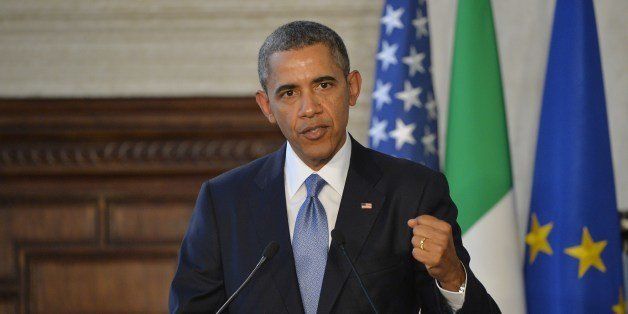 US President Barack Obama gestures during a joint press conference following meetings with Italian Prime Minister Matteo Renzi at Villa Madama in Rome, on March 27, 2014. AFP PHOTO / ANDREAS SOLARO (Photo credit should read ANDREAS SOLARO/AFP/Getty Images)
