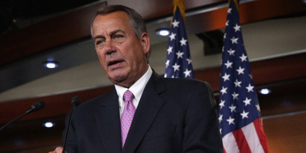 WASHINGTON, DC - MARCH 26: U.S. Speaker of the House Rep. John Boehner (R-OH) speaks during his weekly news conference March 26, 2014 on Capitol Hill in Washington, DC. Speaker Boehner discuss various topics including the Ukraine Aid Bill. (Photo by Alex Wong/Getty Images)