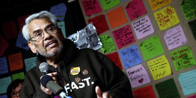 WASHINGTON, DC - NOVEMBER 26: Eliseo Medina, who is fasting in support of immigration reform with the Fast for Families movement, speaks during a press conference November 26, 2013 in Washington, DC. The advocates for immigration reform entered their 15th day of fasting today as they continue to urge U.S. Speaker of the House John Boehner to schedule a vote on immigration reform (Photo by Win McNamee/Getty Images)