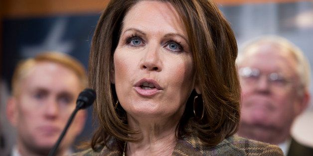 UNITED STATES - MARCH 25: Rep. Michelle Bachmann, R-Minn., speaks at a news conference in the Capitol Visitor Center in support of the plaintiffs in the Sebelius v. Hobby Lobby Stores case which began today the Supreme Court. The case has to do with Hobby Lobby's desire to not provide coverage for emergency contraception as stipulated in the Affordable Care Act. (Photo By Tom Williams/CQ Roll Call)