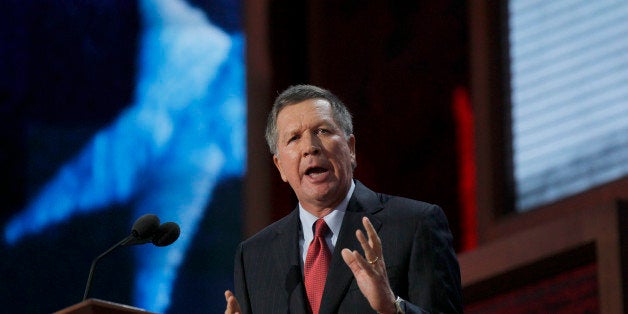 Ohio Gov. John Kasich speaks to the crowd Tuesday, August 28, 2012 at the Tampa Bay Times Forum in Tampa, Florida on the firs