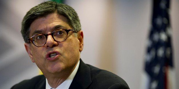 U.S. Secretary of the Treasury Jacob Lew delivers a joint press conference with Brazil's Finance Minister Guido Mantega (out of frame) in Sao Paulo, Brazil, on March 17, 2014. AFP PHOTO / NELSON ALMEIDA (Photo credit should read NELSON ALMEIDA/AFP/Getty Images)