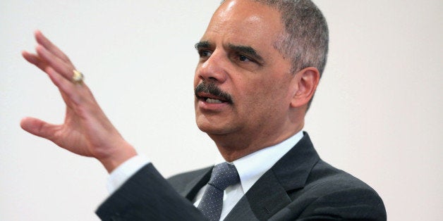 WASHINGTON, DC - APRIL 16: United States Attorney General Eric Holder addresses the Police Executive Research Forum's National Summit at the Mayflower Hotel April 16, 2014 in Washington, DC. Holder cited the rising number of overdose deaths from heroin and other dangerous opioids while talking about the Justice Department's effort to fight the crisis, including expanding first responders' access to the overdose-reversal drug naloxone. (Photo by Chip Somodevilla/Getty Images)