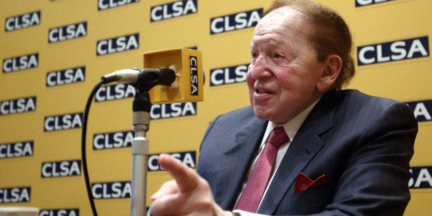 Billionaire Sheldon Adelson, chairman and chief executive officer of Las Vegas Sands Corp., speaks during a news conference at the 11th CLSA Japan Forum in Tokyo, Japan, on Monday, Feb. 24, 2014. Las Vegas Sands, the world's largest gambling company by market value, said it's ready to invest $10 billion in Japan, projected to be Asia's second-largest casino market. Photographer: Tomohiro Ohsumi/Bloomberg via Getty Images 