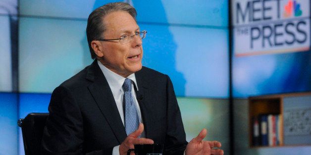 MEET THE PRESS -- Pictured: (l-r) Wayne LaPierre, NRA Executive Vice President, appears on 'Meet the Press' in Washington, D.C., Sunday, Sept. 22, 2013. (Photo by: William B. Plowman/NBC/NBC NewsWire via Getty Images)