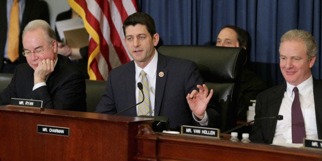 WASHINGTON, DC - FEBRUARY 05: House Budget Committee Chairman Paul Ryan (R-WI) (C) debates as ranking member Rep. Chris Van