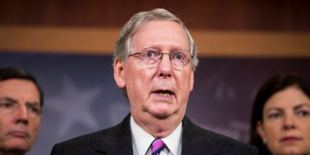 UNITED STATES - APRIL 30: Senate Minority Leader Mitch McConnell, R-Ky., speaks during the news conference on Ukraine on Wedn