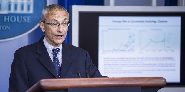 Senior White House counselor John Podesta speaks during the daily briefing at the White House on May 5, 2014 in Washington.
