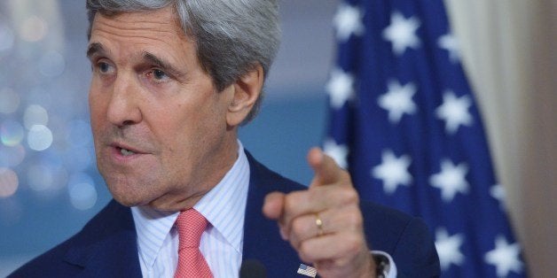 US Secretary of State John Kerry speaks during a press confernce with EU High Representative Catherine Ashton at the State Department on May 6, 2014 in Washington, DC. AFP PHOTO/Mandel NGAN (Photo credit should read MANDEL NGAN/AFP/Getty Images)