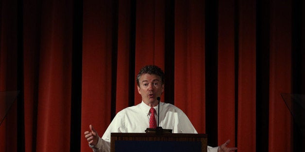 BERKELEY, CA - MARCH 19: U.S. Sen. Rand Paul (R-KY) speaks during the Berkeley Forum on the UC Berkeley campus on March 19, 2014 in Berkeley, California. Paul addressed the Berkeley Forum on the importance of privacy and curtailing domestic government surveillance. (Photo by Justin Sullivan/Getty Images)