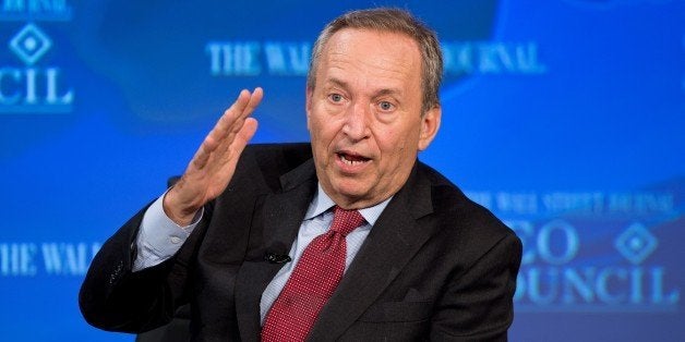 Former US Tresury Secretary Larry Summers addresses the Wall Street Journal CEO Council on November 19, 2013 in Washington,DC. The Wall Street Journal CEO Council annual meeting brings together the worlds most powerful chief executives to address the most pressing public policy and business issues of the day. AFP PHOTO/Nicholas KAMM (Photo credit should read NICHOLAS KAMM/AFP/Getty Images)