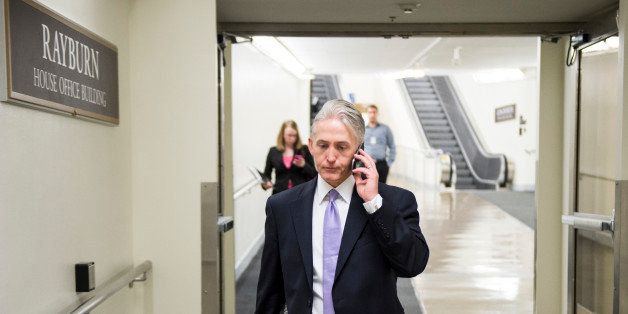 UNITED STATES - MAY 7: Rep. Trey Gowdy, R-S.C., chair of the newly formed select committee to investigate the State Department's handling of the 2012 attack in Benghazi, speaks on his phone as he walks to the Rayburn House Office Building on Wednesday, May 7, 2014. (Photo By Bill Clark/CQ Roll Call)