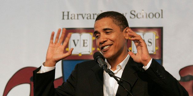 CAMBRIDGE, MA - SEPTEMBER 17: Sen. Barack Obama (D-Ill.) attended a black alumni luncheon at the Harvard School of Law, Saturday, Sept. 17, 2005. He was also honored with a Harvard Law School Association Award. (Photo by Essdras M Suarez/The Boston Globe via Getty Images)