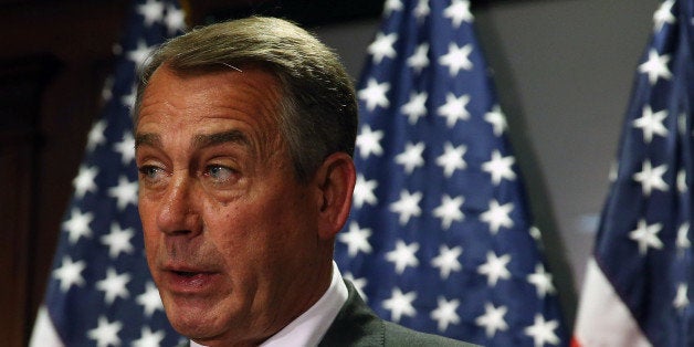 WASHINGTON, DC - MAY 20: House Speaker John Boehner (R-OH) speaks to the media on Capitol Hill, May 20, 2014 in Washington, DC. Speaker Boehner spoke to reporters after attending a closed meeting with House Republicans. (Photo by Mark Wilson/Getty Images)