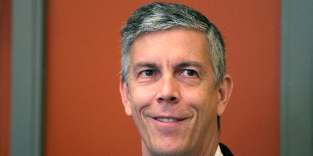 WASHINGTON, DC - AUGUST 27: U.S. Education Secretary Arne Duncan waits to be introduced prior to speaking to students at School Without Walls August 27, 2013 in Washington, DC. Duncan participated in an event to discuss '50 Years of Struggle: Youth Driving Economics, Education, and Social Change,' which was to mark the 50th anniversary of Dr. Martin Luther King Jr.'s 'I Have a Dream' speech. (Photo by Alex Wong/Getty Images)