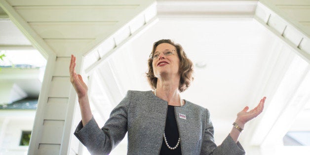 UNITED STATES - APRIL 16: Candidate for U.S. Senate Michelle Nunn speaks to attendees at her meet and greet event in Shellman, Ga., on Wednesday, April 16, 2014. (Photo By Bill Clark/CQ Roll Call)