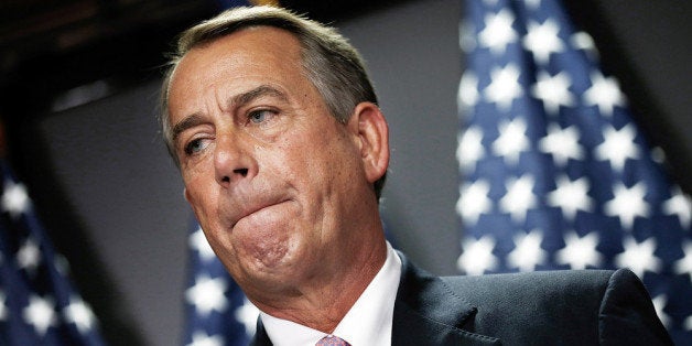 WASHINGTON, DC - APRIL 28: U.S. Speaker of the House John Boehner (R-OH) answers questions during a press conference April 28, 2014 in Washington, DC. Boehner and other Republican House leaders met for questions from reporters following the weekly Republican Conference meeting. (Photo by Win McNamee/Getty Images)