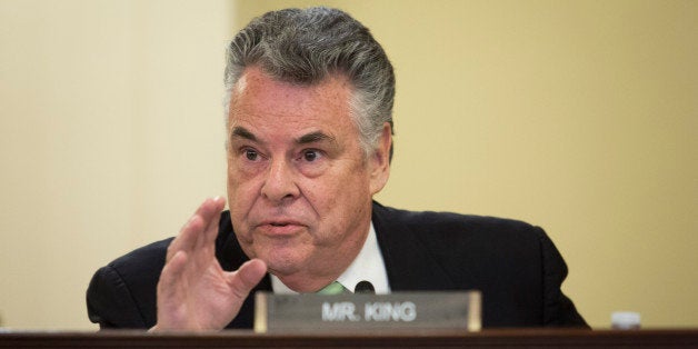 WASHINGTON, DC - APRIL 9: Rep. Peter King (R-NY) questions the witnesses during a House Homeland Security Committee hearing entitled 'The Boston Marathon Bombings, One Year On: A Look Back to Look Forward,' on Capitol Hill, April 9, 2014 in Washington, DC. April 15 will be the first anniversary of the Boston Marathon bombings, which killed three people and injured hundreds. (Drew Angerer/Getty Images)