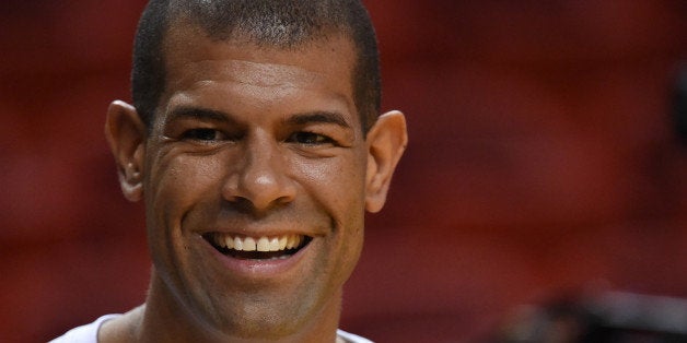 MIAMI, FL - MAY 14: Shane Battier #31 of the Miami Heat looks on before a game against the Brooklyn Nets in Game Five of the Eastern Conference Semifinals of the 2014 NBA playoffs at American Airlines Arena in Miami, Florida on May 14, 2014. NOTE TO USER: User expressly acknowledges and agrees that, by downloading and or using this photograph, User is consenting to the terms and conditions of the Getty Images License Agreement. (Photo by Ron Elkman/Sports Imagery/ Getty Images) 