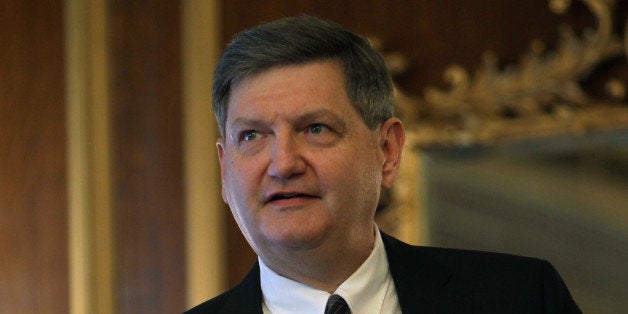 BOSTON - FEBRUARY 7: James Risen, a Pulitzer Prize winning journalist for the New York Times speaks after receiving the 2014 Stephen Hamblett Award from the New England First Amendment Coalition at the Park Plaza on Friday. Risen has done ground-breaking work on domestic spying and now faces legal peril for refusing to disclose the source for his account of a failed CIA operation in Iran. (Photo by Joanne Rathe/The Boston Globe via Getty Images)