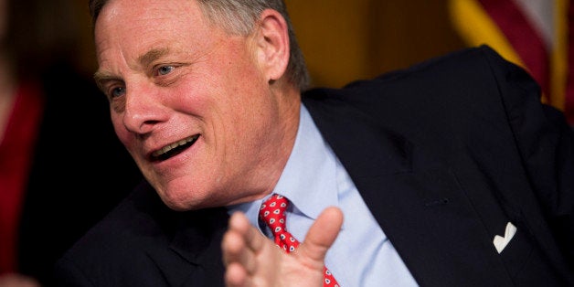 UNITED STATES - MAY 15: Sen. Richard Burr, R-N.C., speaks with Sen. Johnny Isakson, R-Ga., not shown, before the start of the