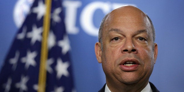 WASHINGTON, DC - MARCH 18: U.S. Secretary of Homeland Security Jeh Johnson speaks during a joint news conference March 18, 2