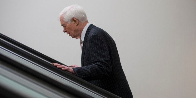 UNITED STATES - APRIL 1: Sen. Thad Cochran, R-Miss., arrives in the Capitol for the Senate Republicans' policy lunch on Tuesday, April 1, 2014. (Photo By Bill Clark/CQ Roll Call)