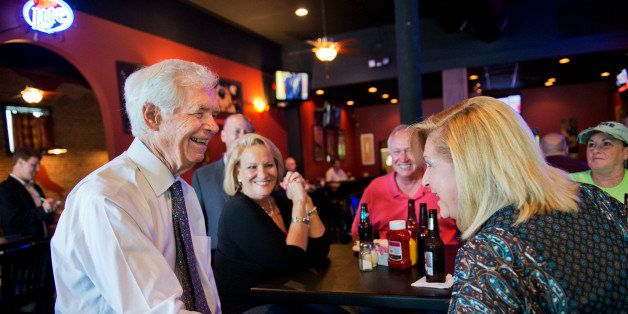 UNITED STATES - MAY 30: Sen. Thad Cochran, R-Miss., greets Jeanette Hardy at Windy City Grille during a tour of downtown Hernando, Miss., May 30, 2014. (Photo By Tom Williams/CQ Roll Call)